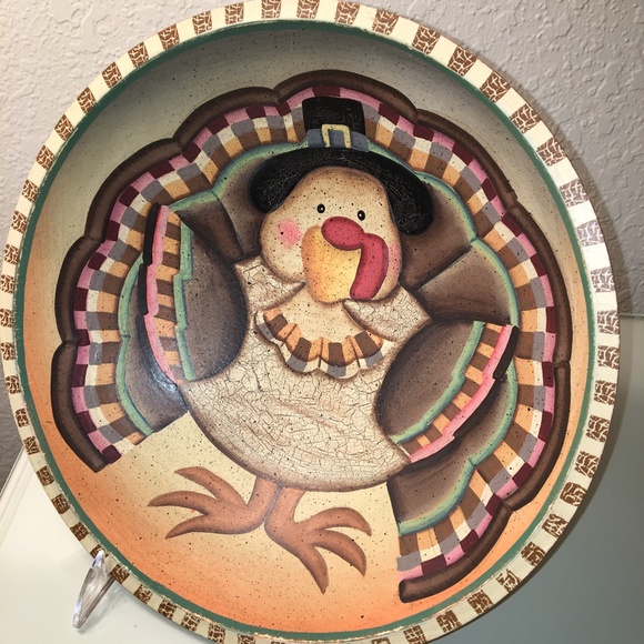 12" Painted Turkey Bowl With Stand - Picture 3 of 8